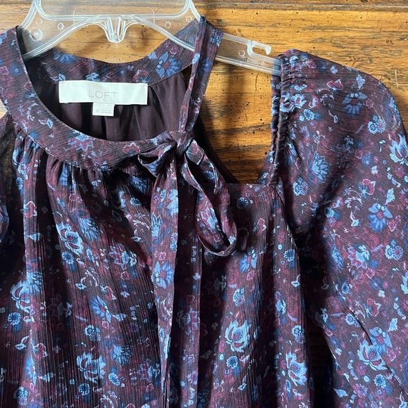 LOFT Purple and Blue Sheer Halter Neck Tie Blouse - Picture 4 of 7